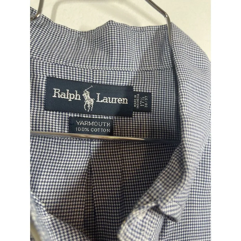 Ralph Lauren Men's 17-35 Navy White Check Cotton Yarmouth XL Button Down Classic